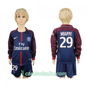 Camisolas de Futebol Paris Saint-Germain Mbappe 29 Criança Equipamento Principal 2017/18 Manga Comprida